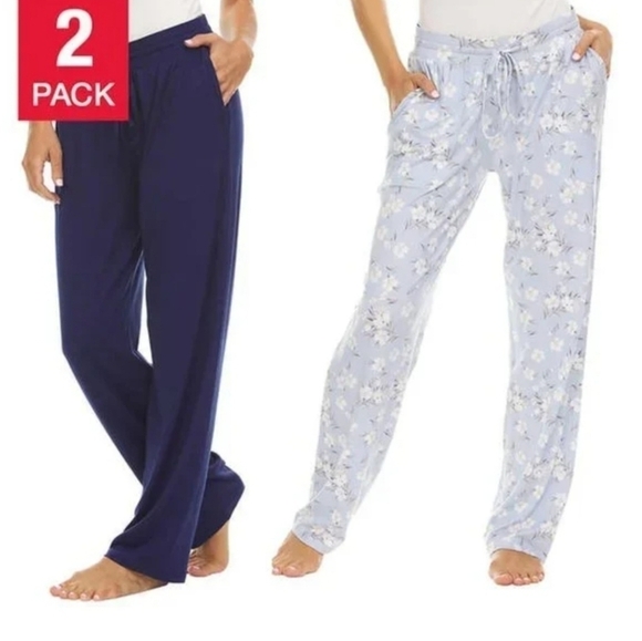 NWT Flora Nikrooz Set of 2 Pyjama Pants XL PJ's Blue Floral Loungewear Pants - Picture 1 of 8
